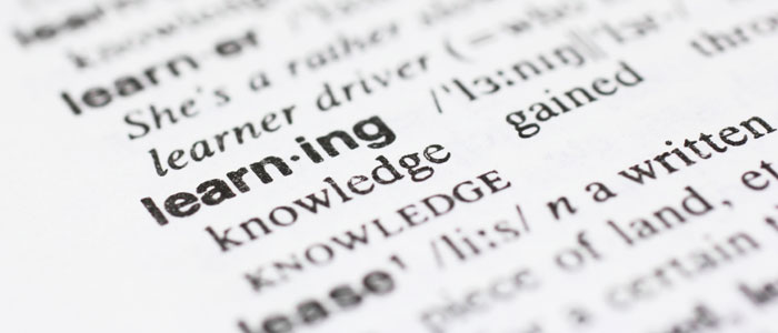The word "learning" displayed on a dictionary page